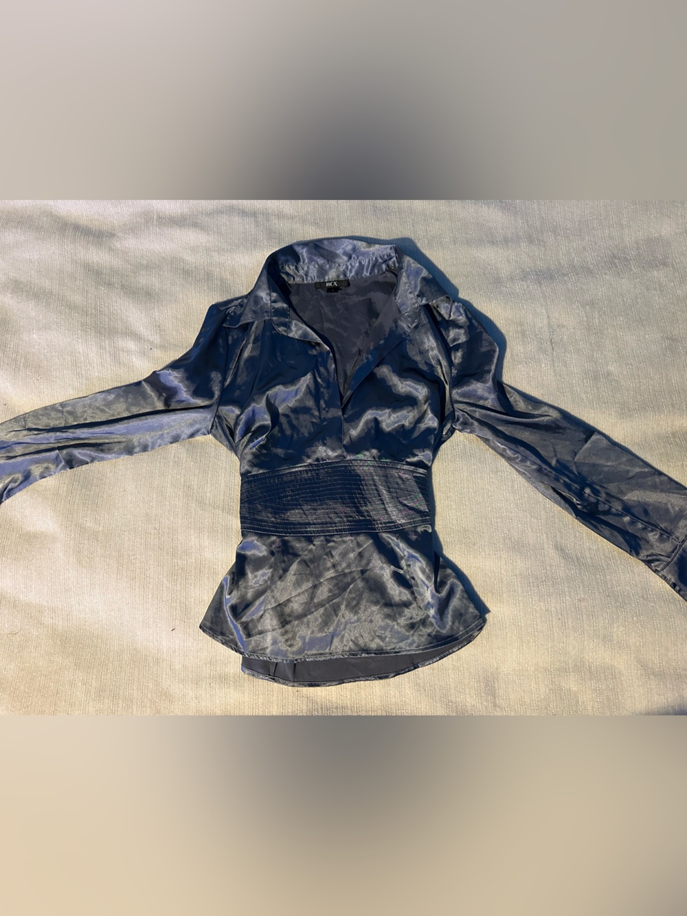 BCX Dark Navy Satin-Look Top